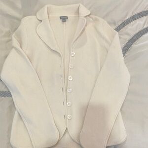 Ann Taylor Ivory Knit Button-Front Structured Cardigan